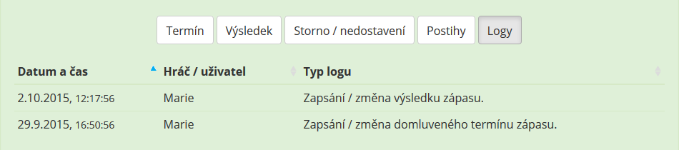 Nápověda - logy zápasu Nápověda - logy zápasu